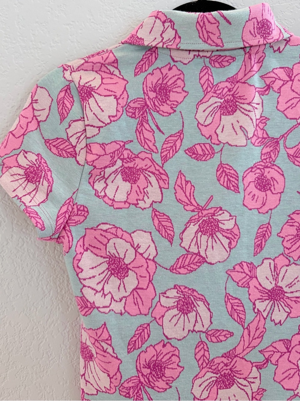 Maeve by Anthropologie Floral Jacquard Zip-Up Polo Top | Pink & Mint | Size S - Picture 8 of 9